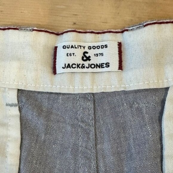Jack & Jones Mens L Regular Fit Gray Linen-Blend Shorts Classic Preppy Casual - Picture 4 of 9